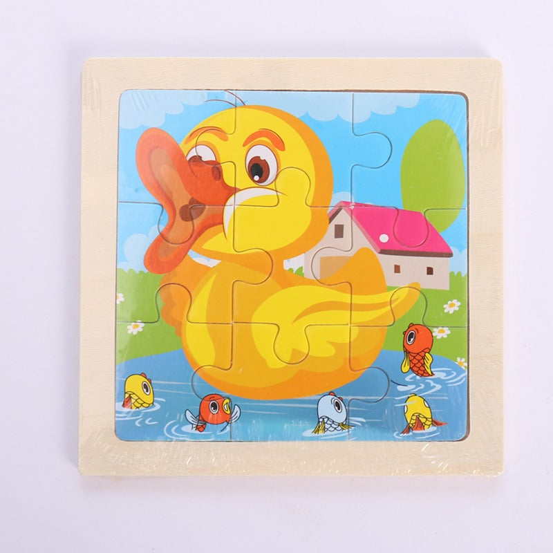 Wooden Children's Puzzle Toy - 9 Piece Educational Animal & Transportation Set