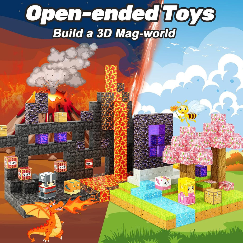 Minecraft-inspired Magnetic Building Blocks - Educational DIY Puzzle Toy for Kids