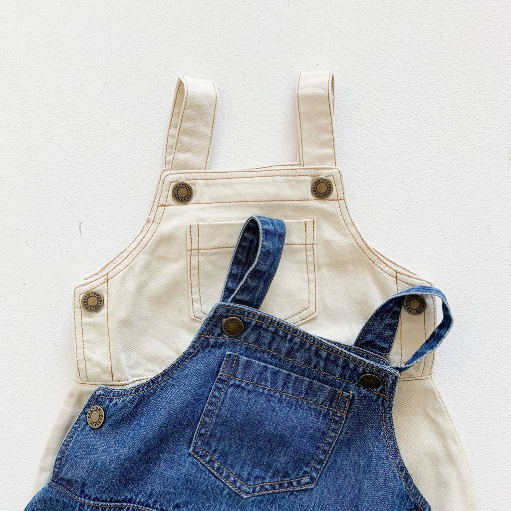 Cool Denim Overall Romper with Striped Top