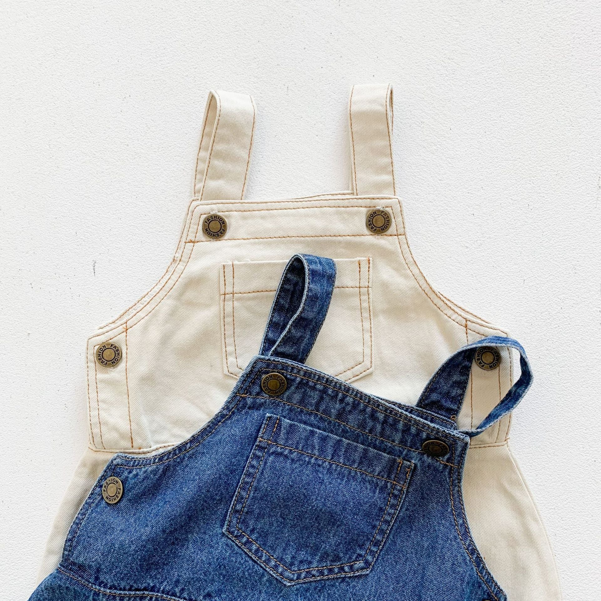 Cool Denim Overall Romper with Striped Top