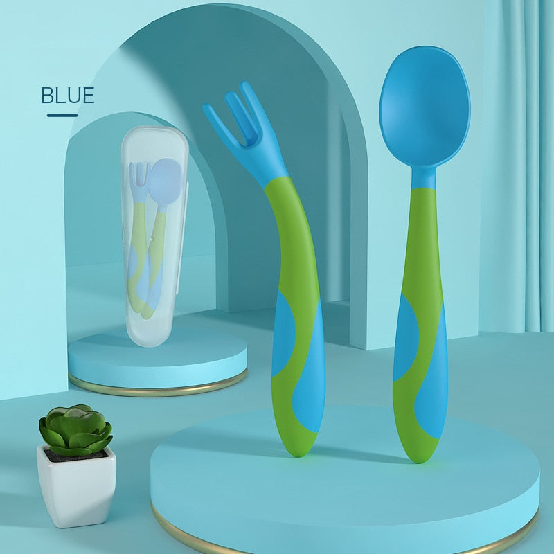 Baby Training Spoon & Fork Set | Soft Silicone, Bendable, BPA-Free
