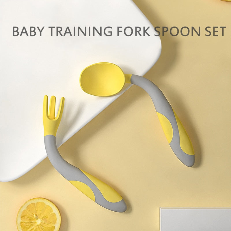 Baby Training Spoon & Fork Set | Soft Silicone, Bendable, BPA-Free