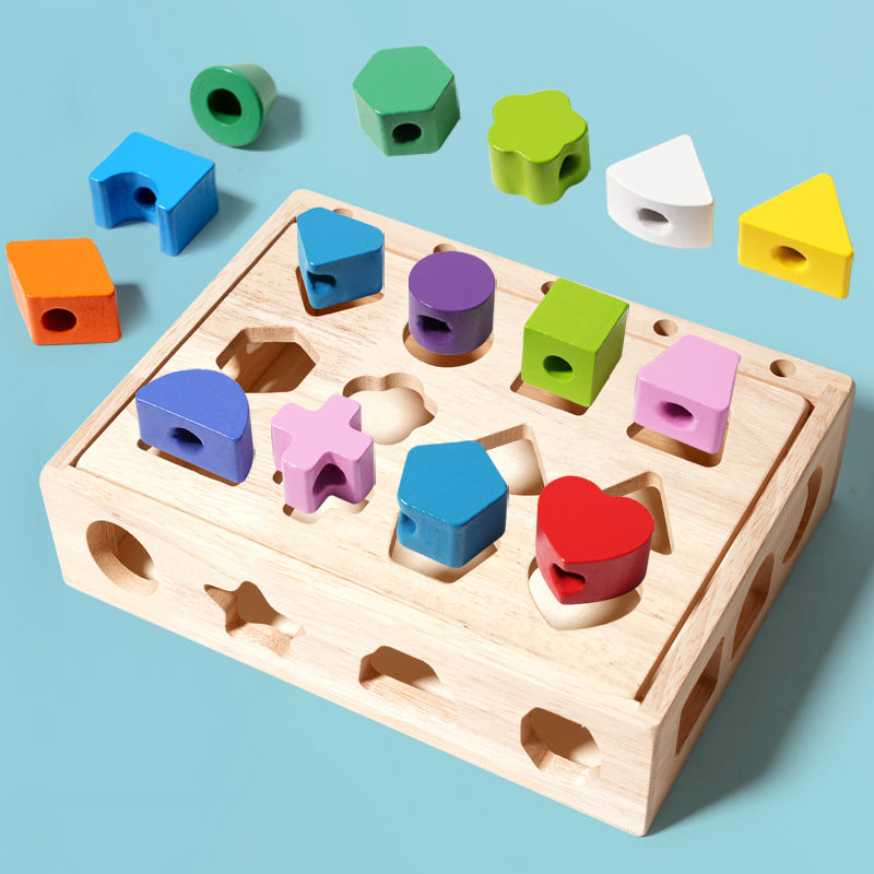 Wooden Shape Sorting Puzzle - 5 Column Bead Sensory Set for Toddlers