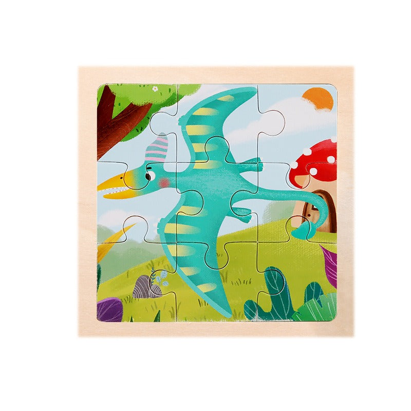 Wooden Children's Puzzle Toy - 9 Piece Educational Animal & Transportation Set
