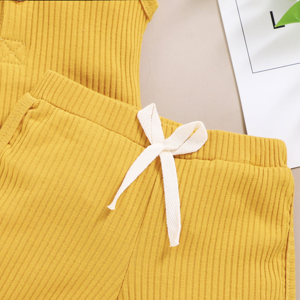 Solid Sleeveless Button Vest + Shorts Set
