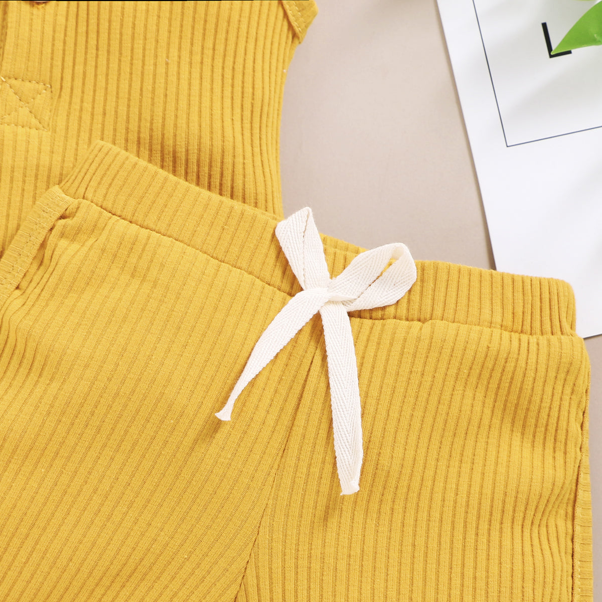 Solid Sleeveless Button Vest + Shorts Set