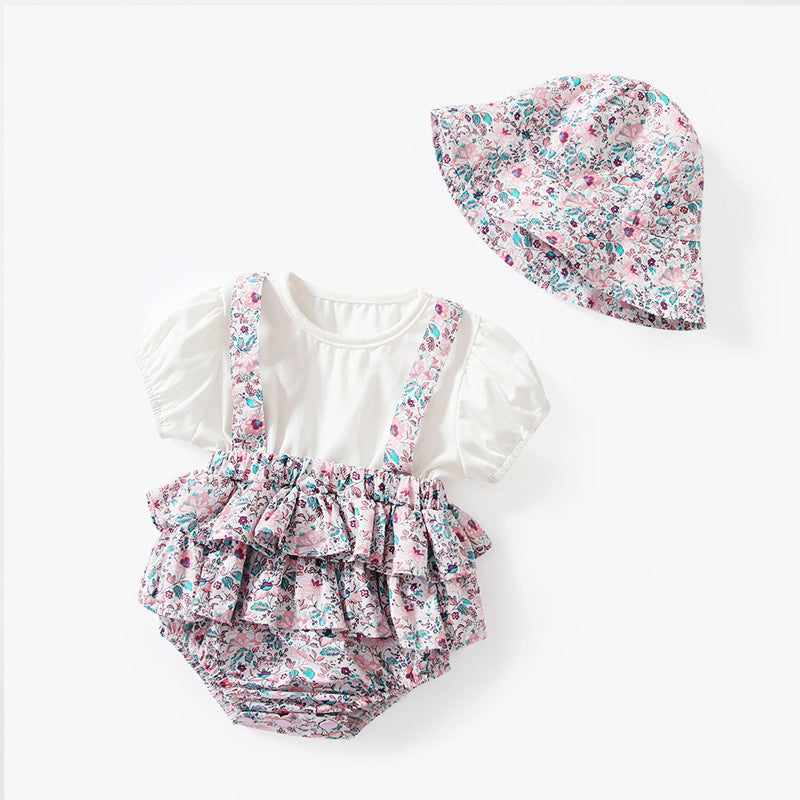 Princess Style Purple Floral Short-Sleeved Romper