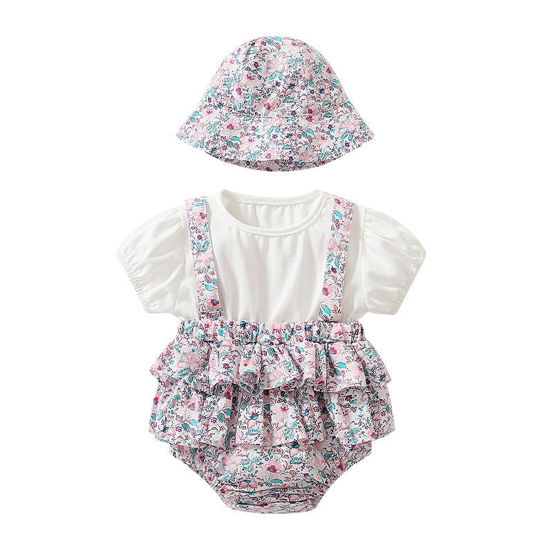 Princess Style Purple Floral Short-Sleeved Romper