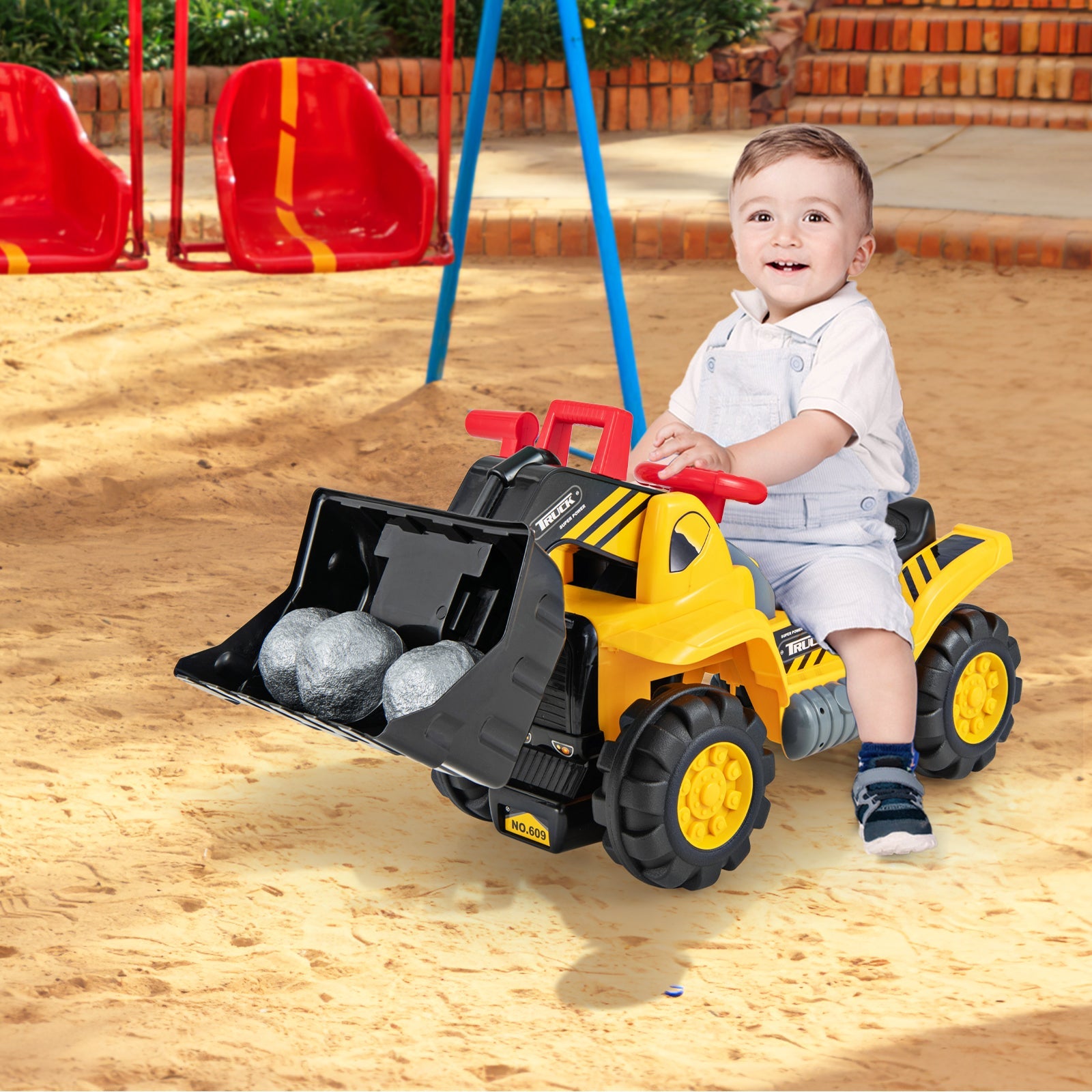 Kids Ride-On Bulldozer Toy - Adjustable Bucket Play Truck for Ages 3+