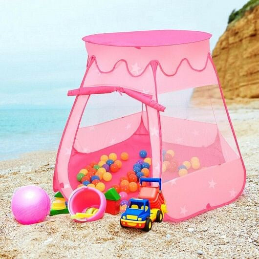 Pink Portable Kids Play Tent House with 100 Colorful Balls