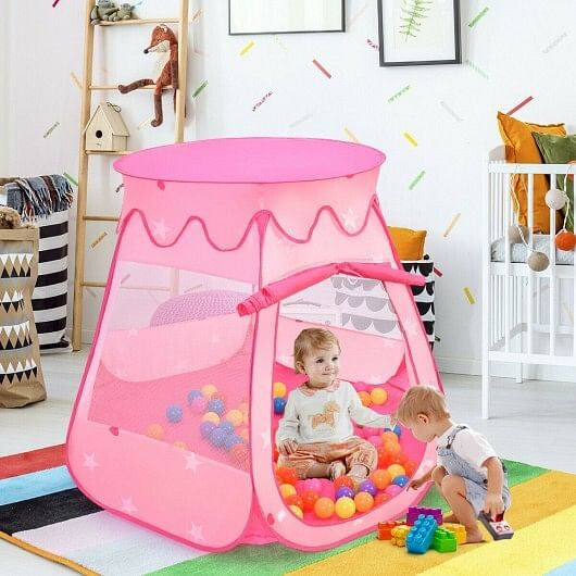 Pink Portable Kids Play Tent House with 100 Colorful Balls
