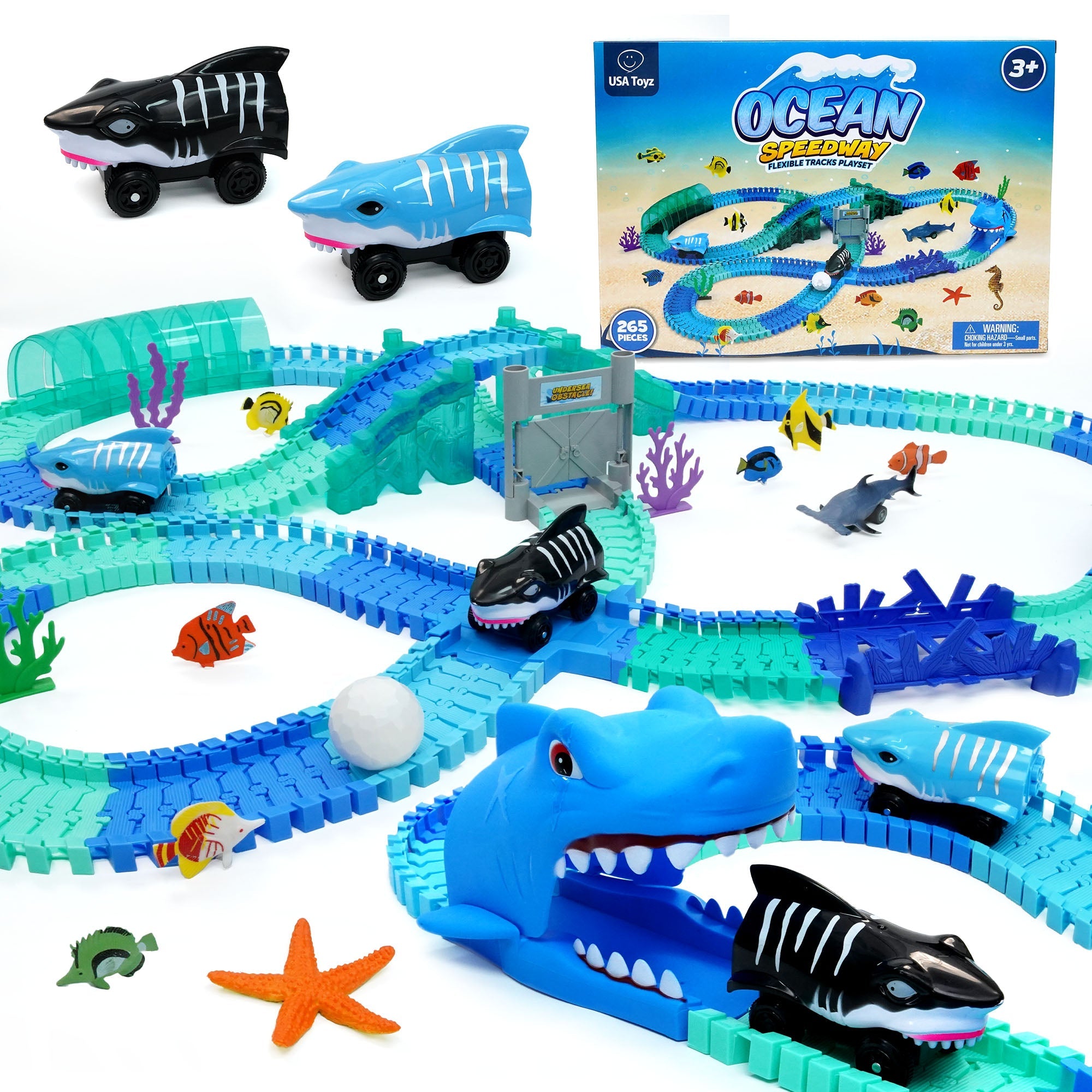 USA Toyz Ocean Race Tracks for Kids - 265 Piece Bendable Car Track Set