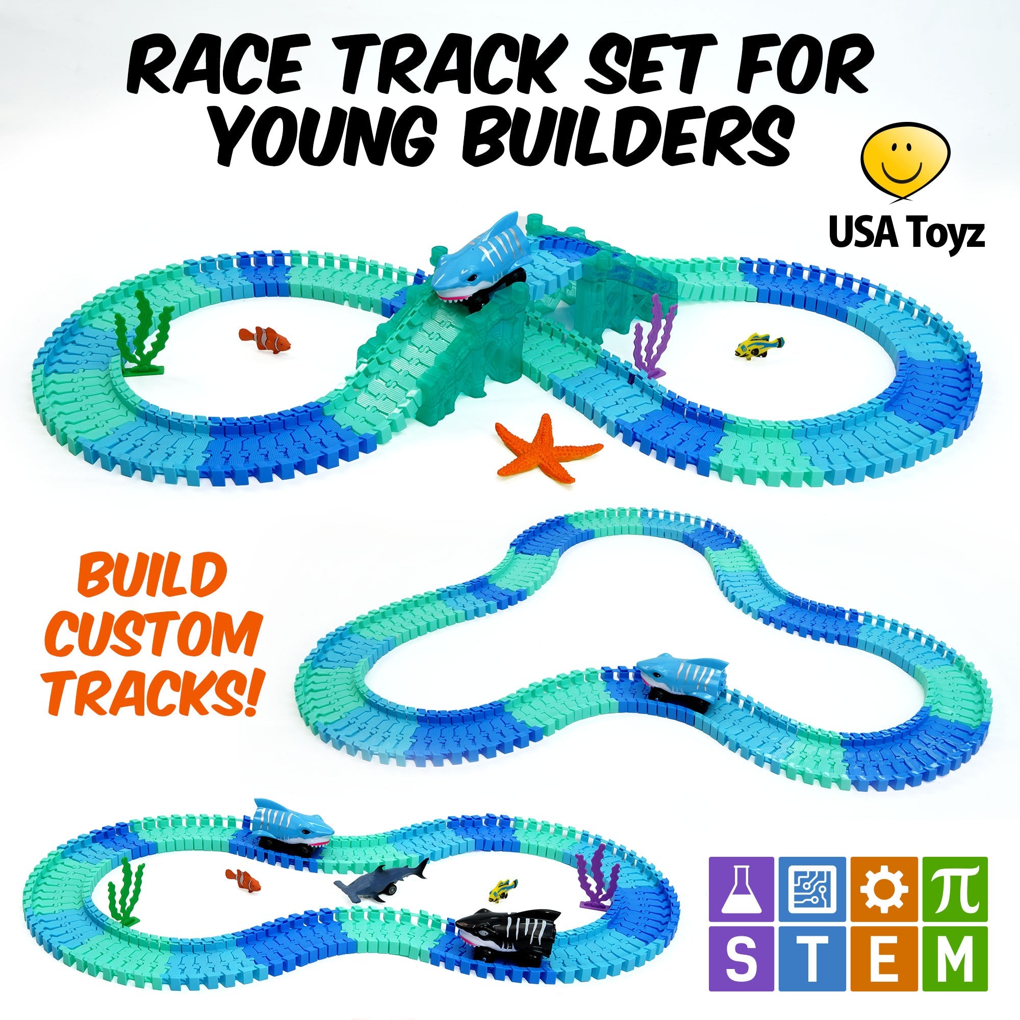 USA Toyz Ocean Race Tracks for Kids - 265 Piece Bendable Car Track Set