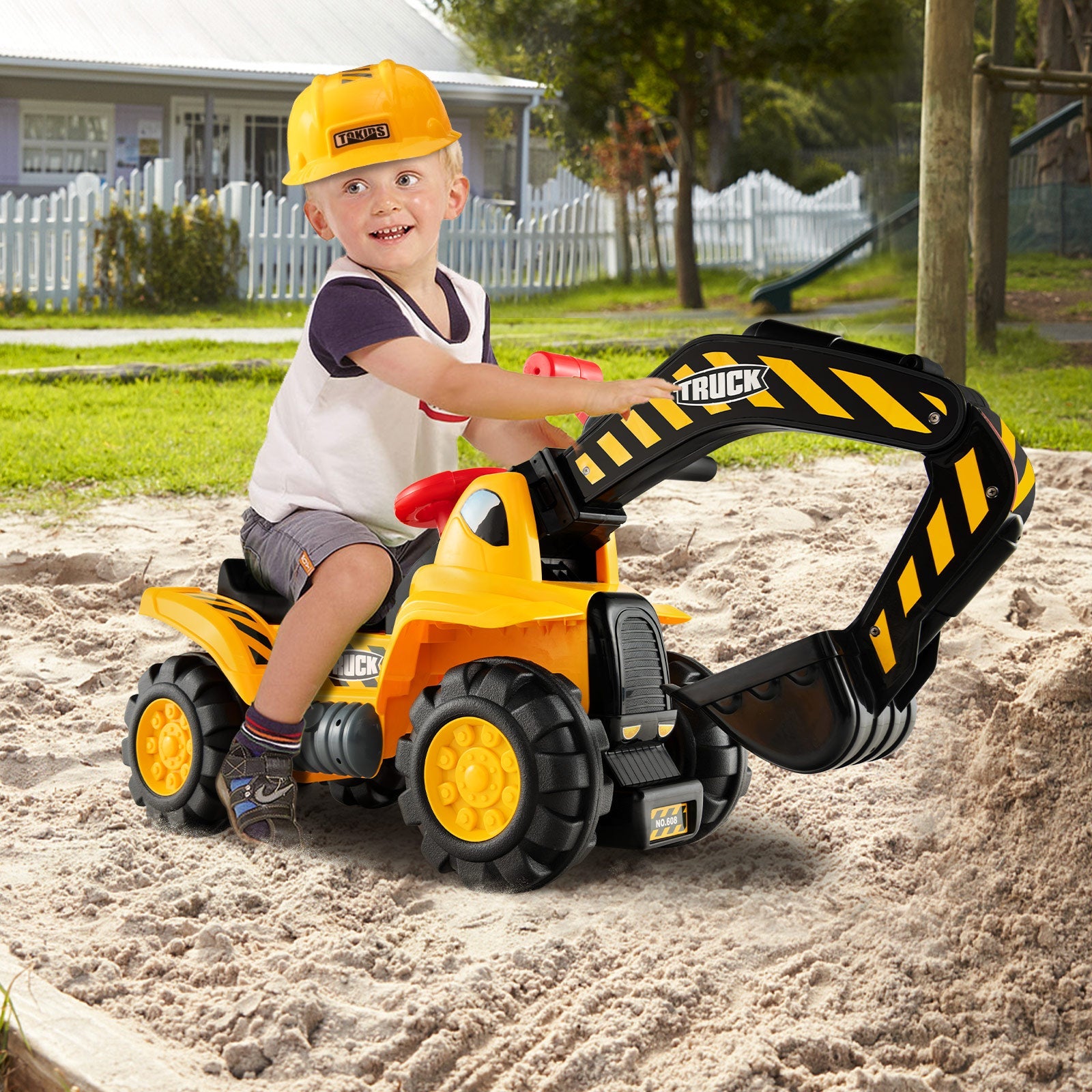 Kids Ride-On Bulldozer Digger Toy with Safety Helmet & Working Shovel - Interactive Construction Play