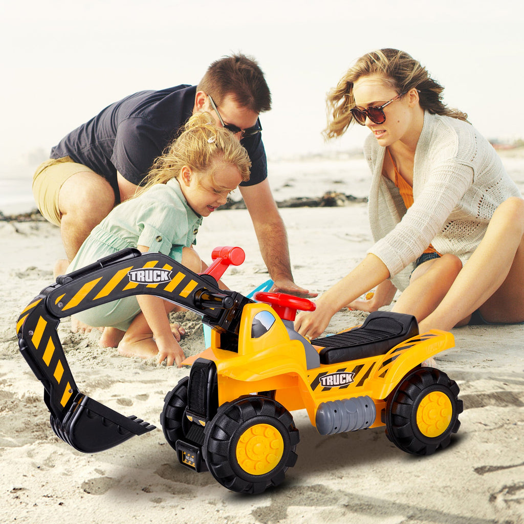 Kids Ride-On Bulldozer Digger Toy with Safety Helmet & Working Shovel - Interactive Construction Play