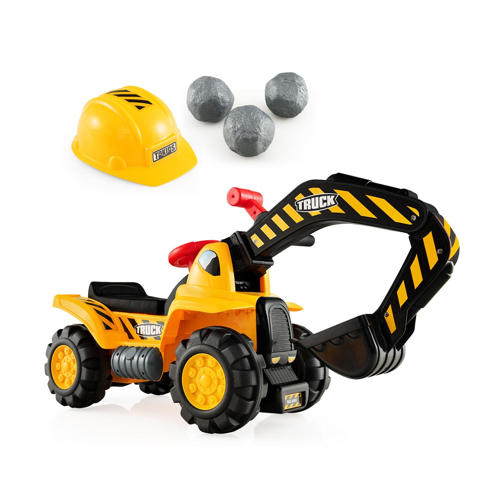 Kids Ride-On Bulldozer Digger Toy with Safety Helmet & Working Shovel - Interactive Construction Play