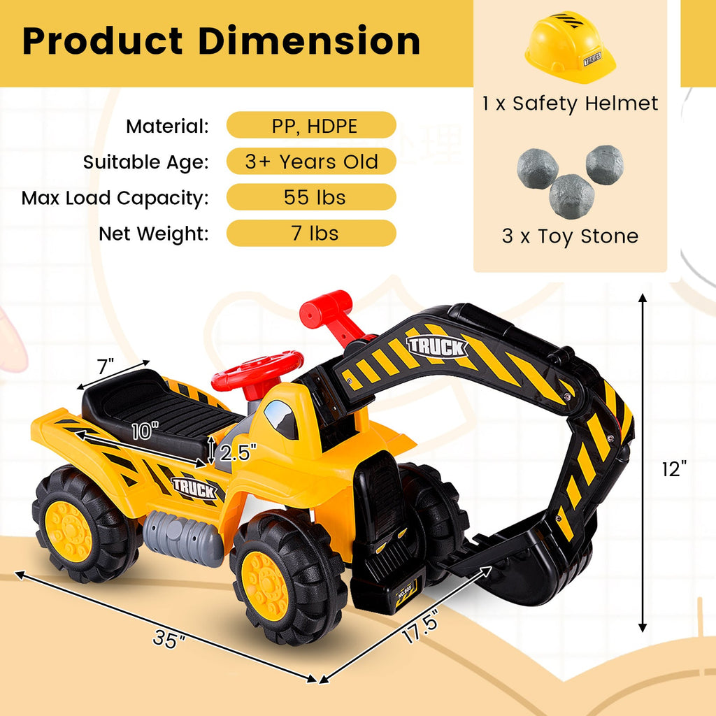 Kids Ride-On Bulldozer Digger Toy with Safety Helmet & Working Shovel - Interactive Construction Play