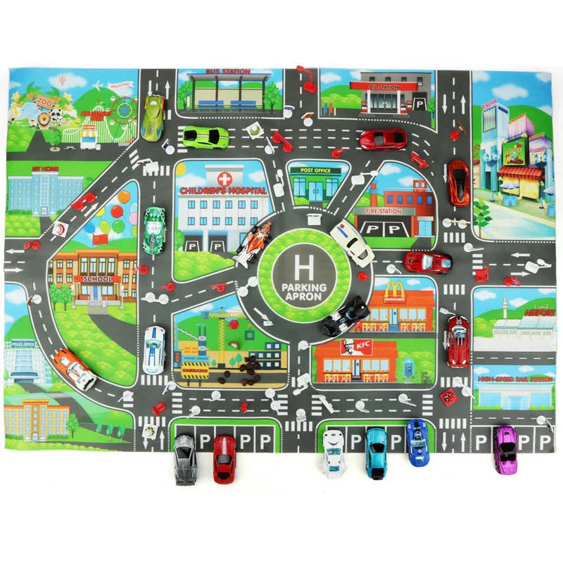 City Streets Play Mat for Kids - Waterproof Foldable Car Track Mat
