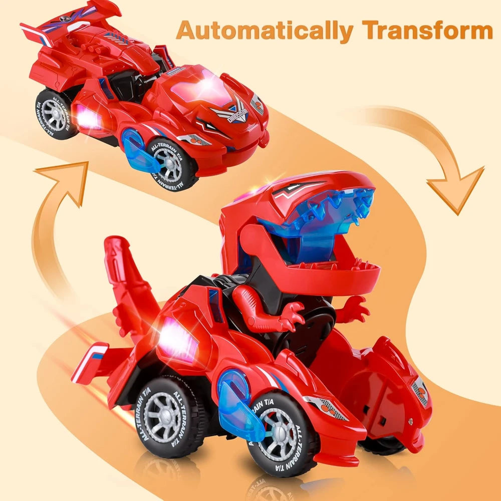 Dinosaur Transformer Toy Car - Light & Music Dino Vehicle for Toddlers 1-3