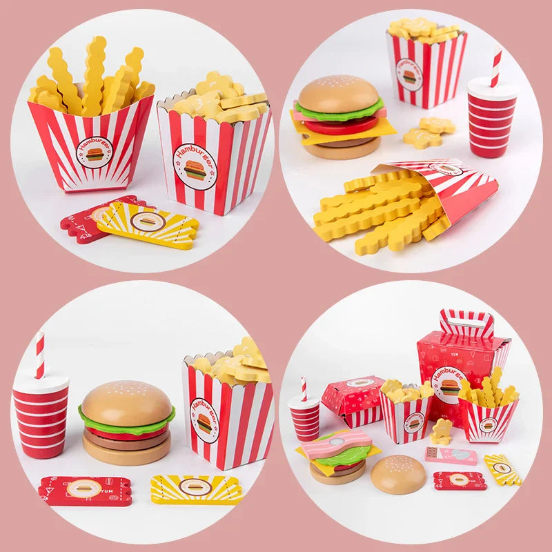 Burgers and Fries Pretend Play Food Set - Kids Fast Food Toy with Mix-and-Match Toppings