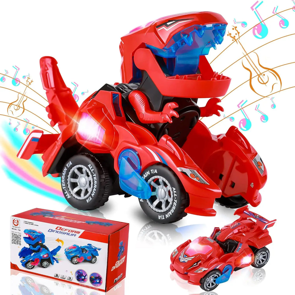 Dinosaur Transformer Toy Car - Light & Music Dino Vehicle for Toddlers 1-3