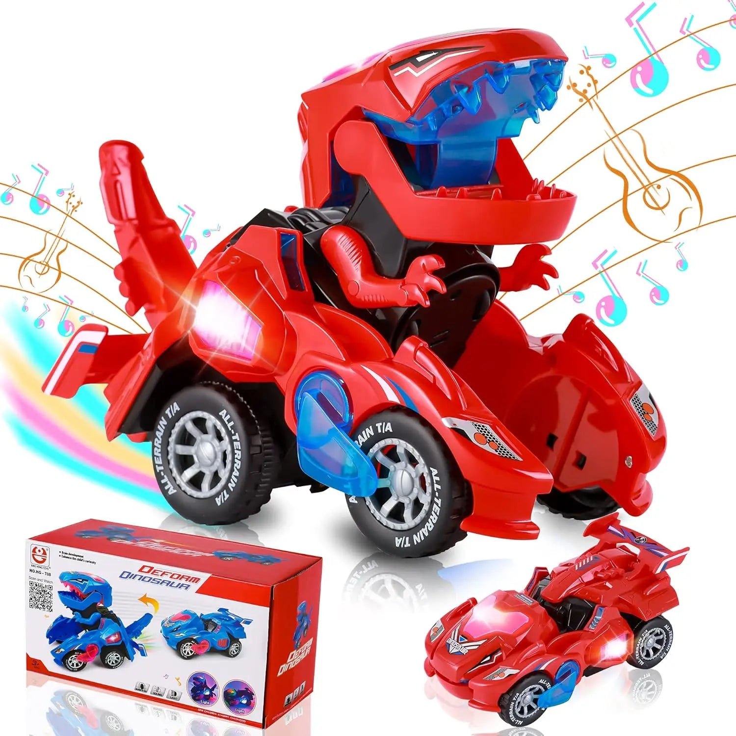 Dinosaur Transformer Toy Car - Light & Music Dino Vehicle for Toddlers 1-3