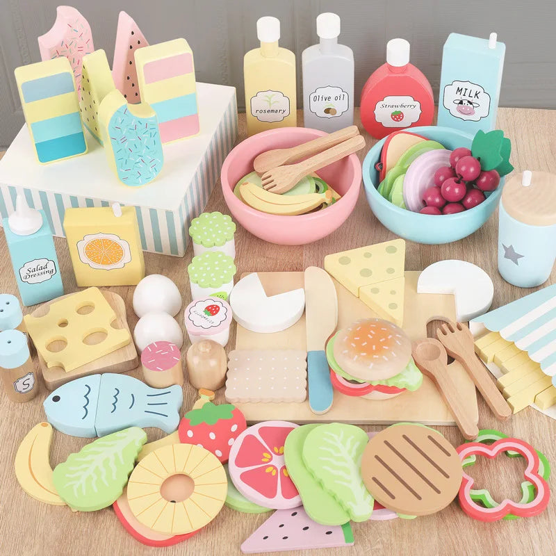 Wooden Pretend Play Food Set for Kids - Educational Toy Kitchen Accessories