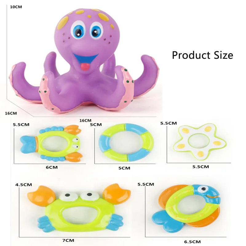 Floating Octopus Bath Toy with 5 Colorful Rings - Educational Water Play for Kids 3+