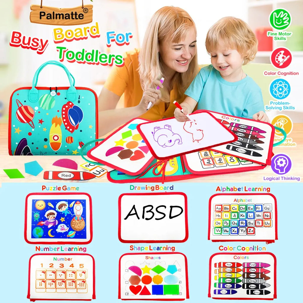Busy Board Montessori Toy for Toddlers - Educational Learning Activity Board
