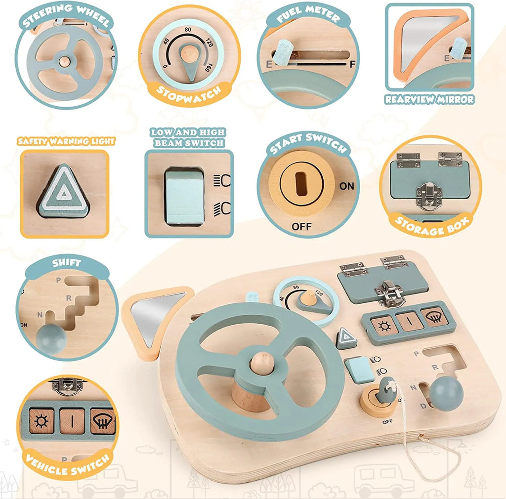 Montessori Wooden Car Sensory Dashboard Toy for Toddlers
