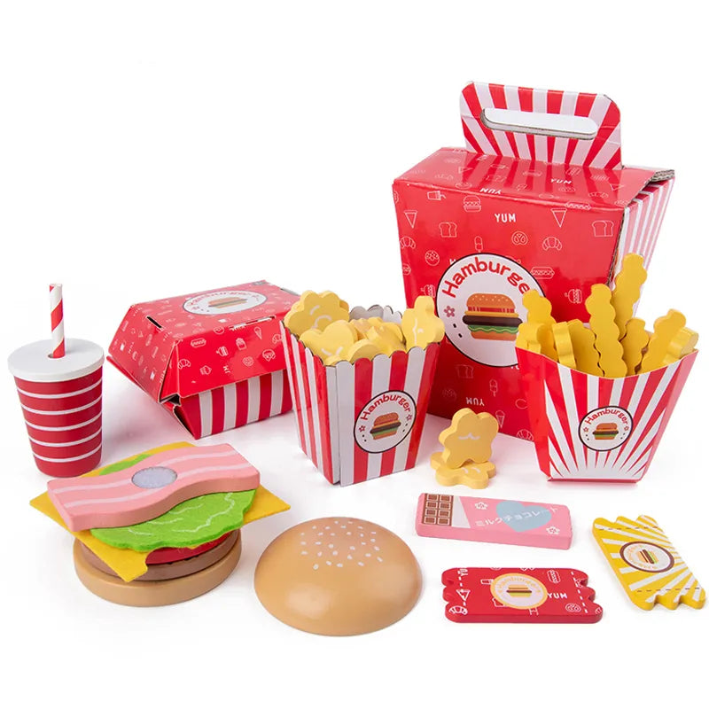 Burgers and Fries Pretend Play Food Set - Kids Fast Food Toy with Mix-and-Match Toppings
