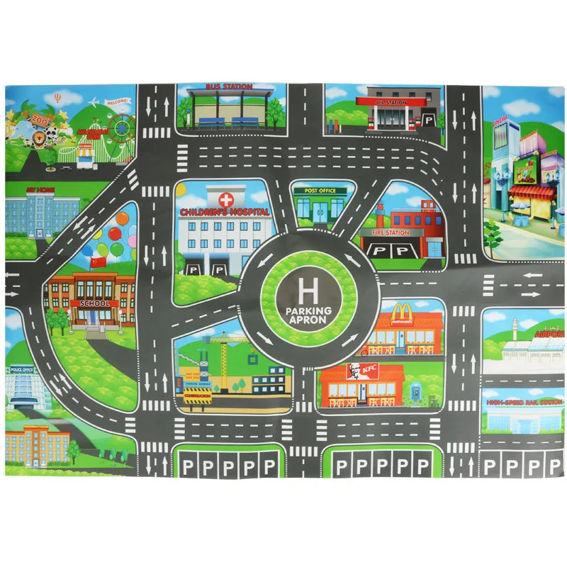 City Streets Play Mat for Kids - Waterproof Foldable Car Track Mat