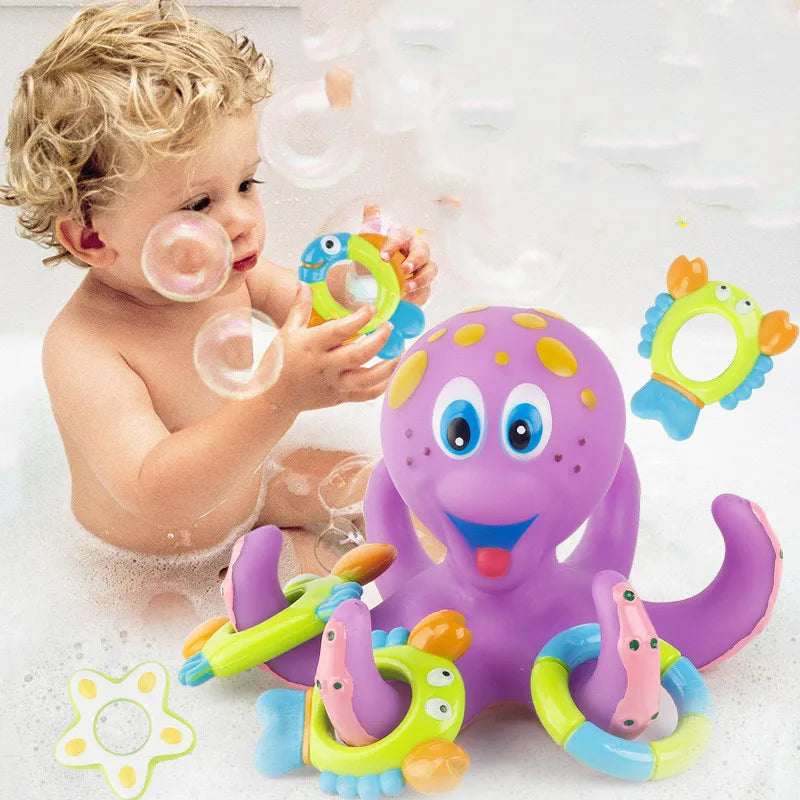Floating Octopus Bath Toy with 5 Colorful Rings - Educational Water Play for Kids 3+