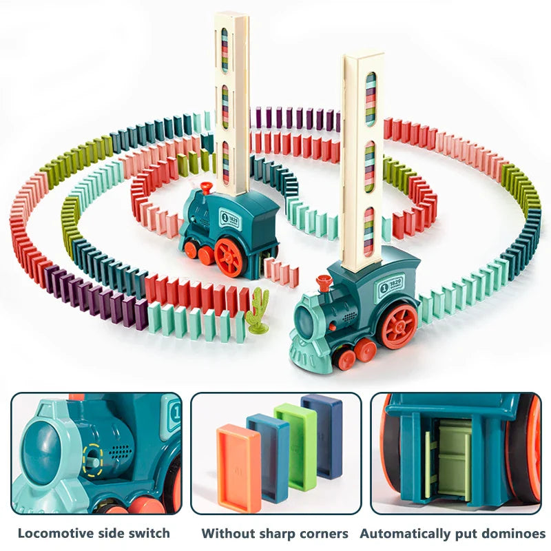 Musical Domino Train Set - Automatic Domino Laying Toy with 60 Colorful Tiles for Kids