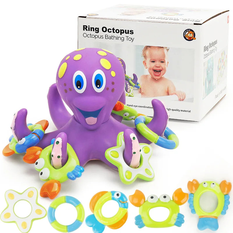 Floating Octopus Bath Toy with 5 Colorful Rings - Educational Water Play for Kids 3+