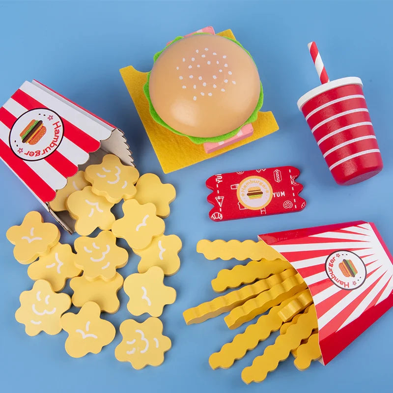 Burgers and Fries Pretend Play Food Set - Kids Fast Food Toy with Mix-and-Match Toppings