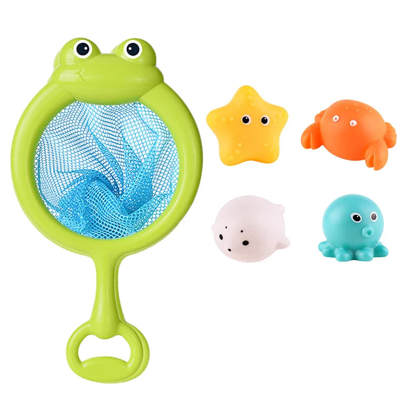 Bath Toy Set with Light-Up Fishing Net and Animals - Educational Water Play