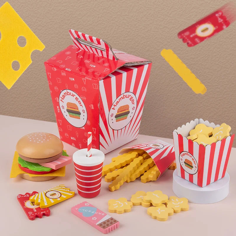 Burgers and Fries Pretend Play Food Set - Kids Fast Food Toy with Mix-and-Match Toppings