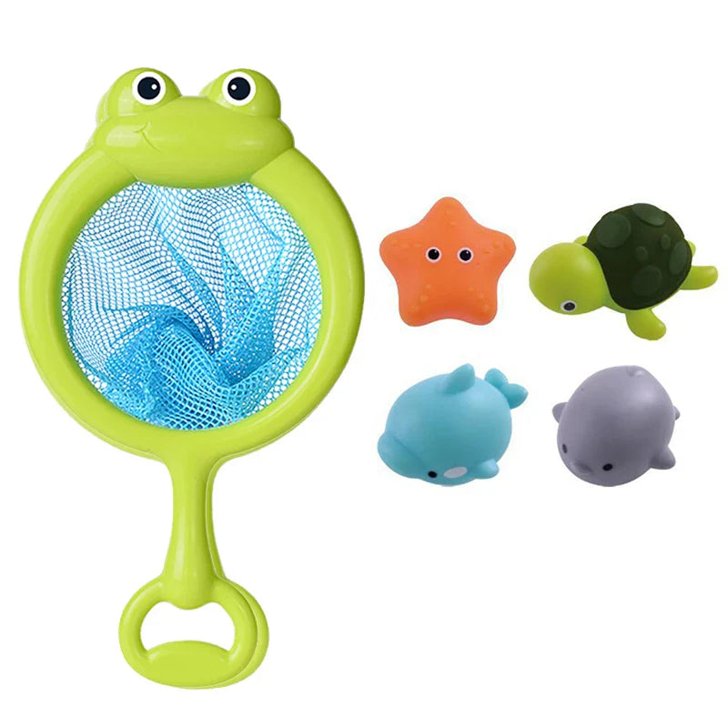 Bath Toy Set with Light-Up Fishing Net and Animals - Educational Water Play