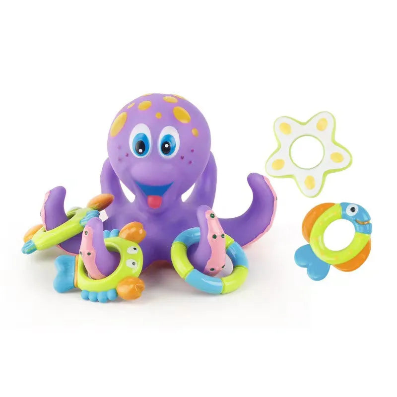 Floating Octopus Bath Toy with 5 Colorful Rings - Educational Water Play for Kids 3+