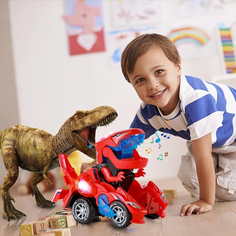 Dinosaur Transformer Toy Car - Light & Music Dino Vehicle for Toddlers 1-3