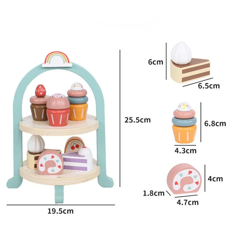 Wooden Afternoon Tea Set - Pretend Play Tea Party with Sweets & 2-Tier Display