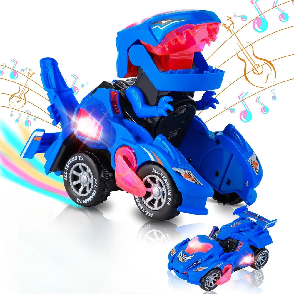 Dinosaur Transformer Toy Car - Light & Music Dino Vehicle for Toddlers 1-3