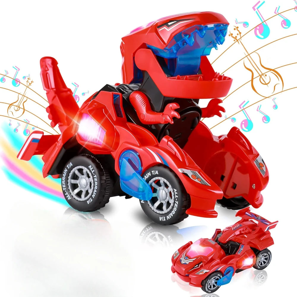 Dinosaur Transformer Toy Car - Light & Music Dino Vehicle for Toddlers 1-3