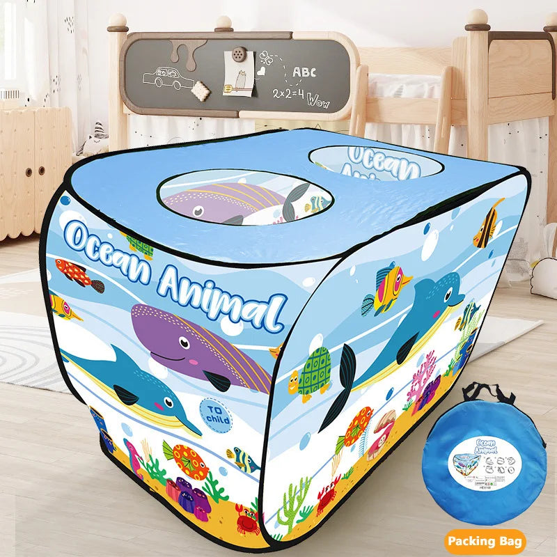 Kids Pop-Up Play Tent - Bus, Astronaut, Ocean & Dinosaur Themes - Instant Setup Playhouse