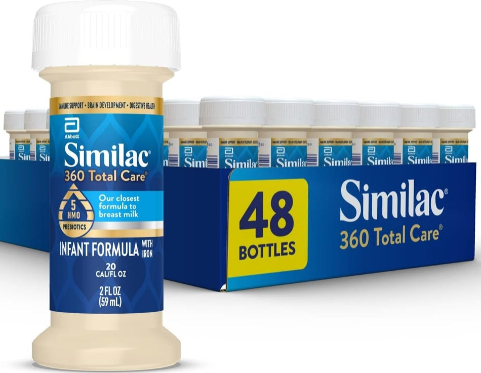 Similac 360 Total Care Infant Formula with 5 HMO Prebiotics - Ready to Feed 2oz Bottles (48 Pack)