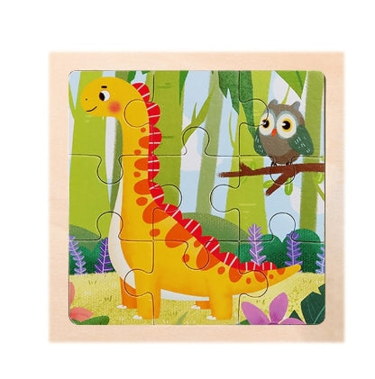 Wooden Children's Puzzle Toy - 9 Piece Educational Animal & Transportation Set