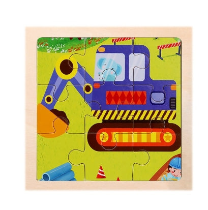 Wooden Children's Puzzle Toy - 9 Piece Educational Animal & Transportation Set