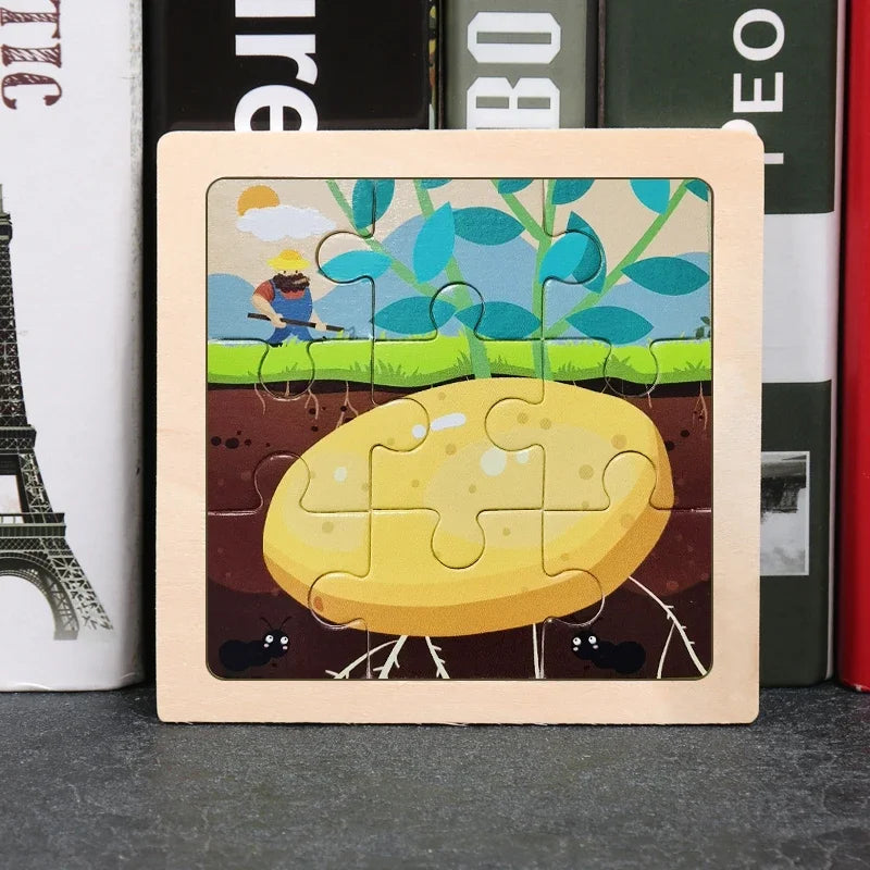 9-Piece Wooden Jigsaw Puzzle for Kids - Educational Animal Toy