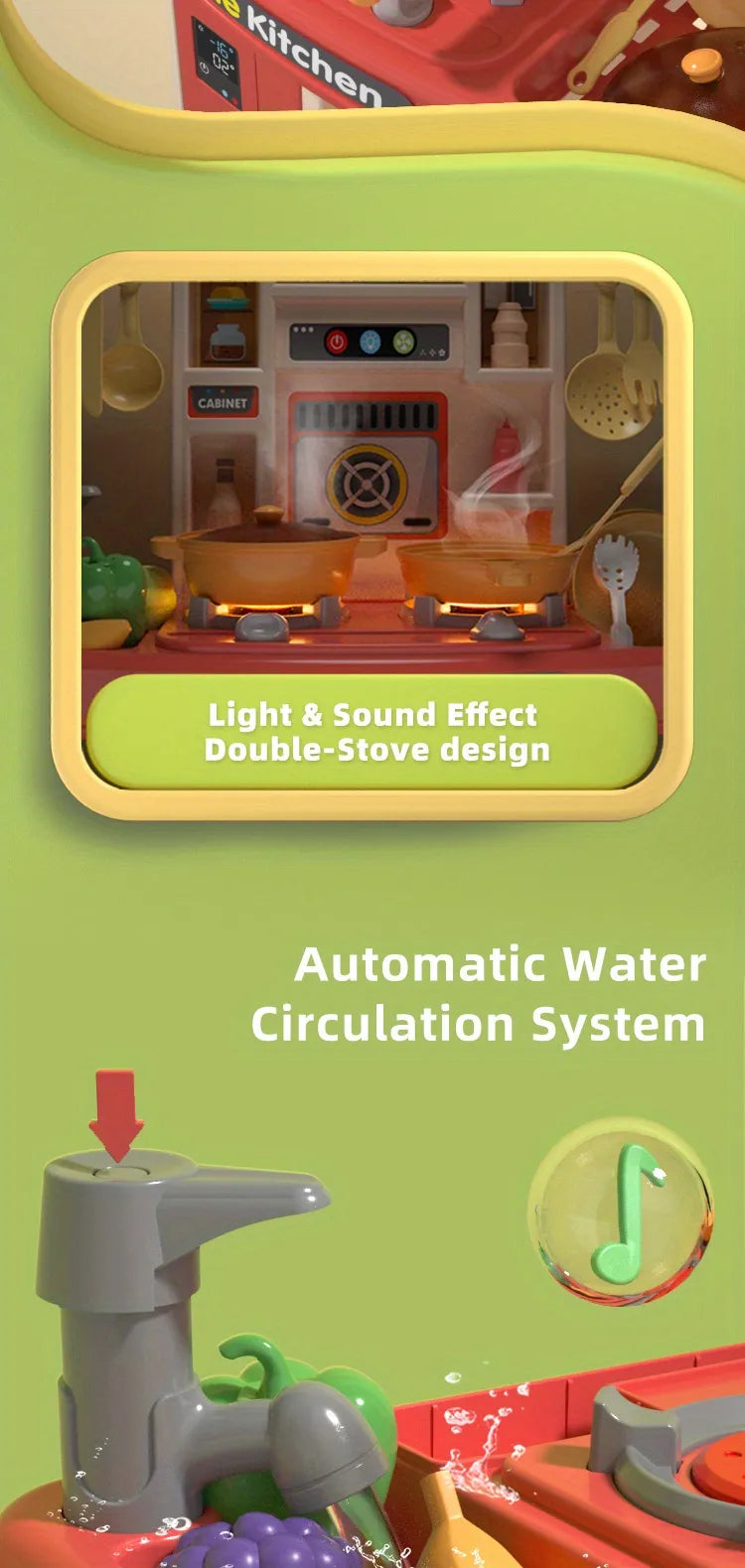 Kids Kitchen Playset - Pretend Play Cooking Toy with Accessories